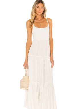 L’Space White Tiered Maxi Dress with Spaghetti Straps